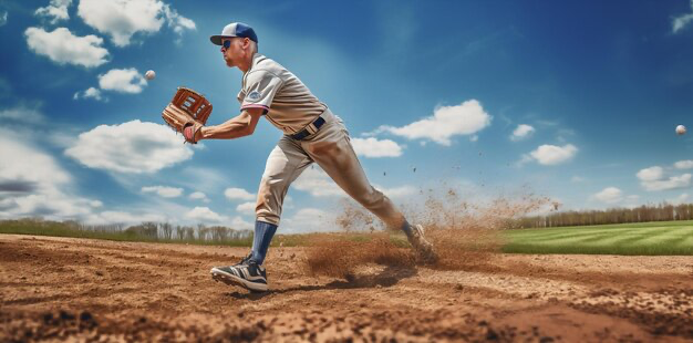 Baseball player catching a ball on the field