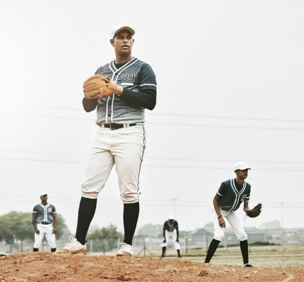 A team of baseball players training on the field