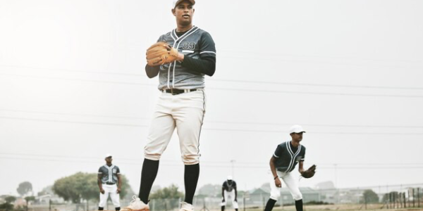 A team of baseball players training on the field