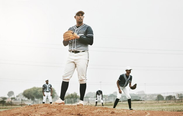 A team of baseball players training on the field