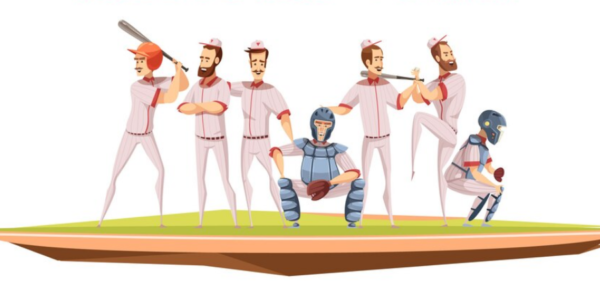 A series of baseball players demonstrating different playing actions