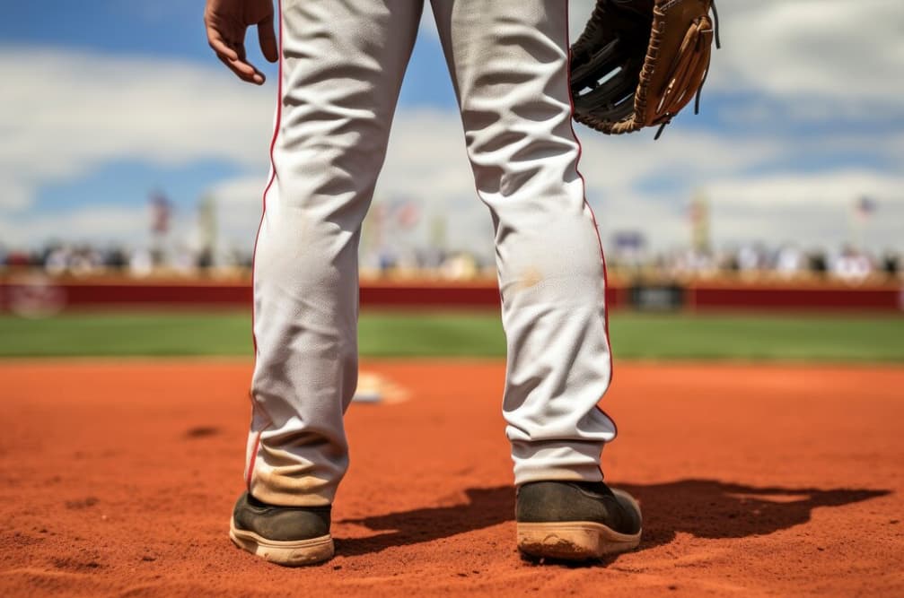 A baseball pitcher stands ready on the mound, glove in hand, with the stadium in the background