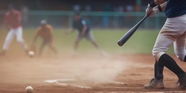 Baseball player hitting the ball