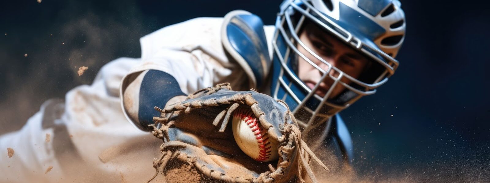 Man trying to catch baseball ball